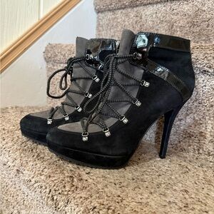 Enzo Angiolini Black and Gray Heeled Boots